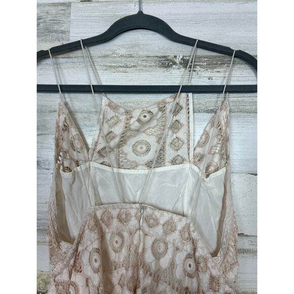 Free People women's xs Just Like honey Beige ivory Lace mini Dress boho lined - Picture 7 of 8